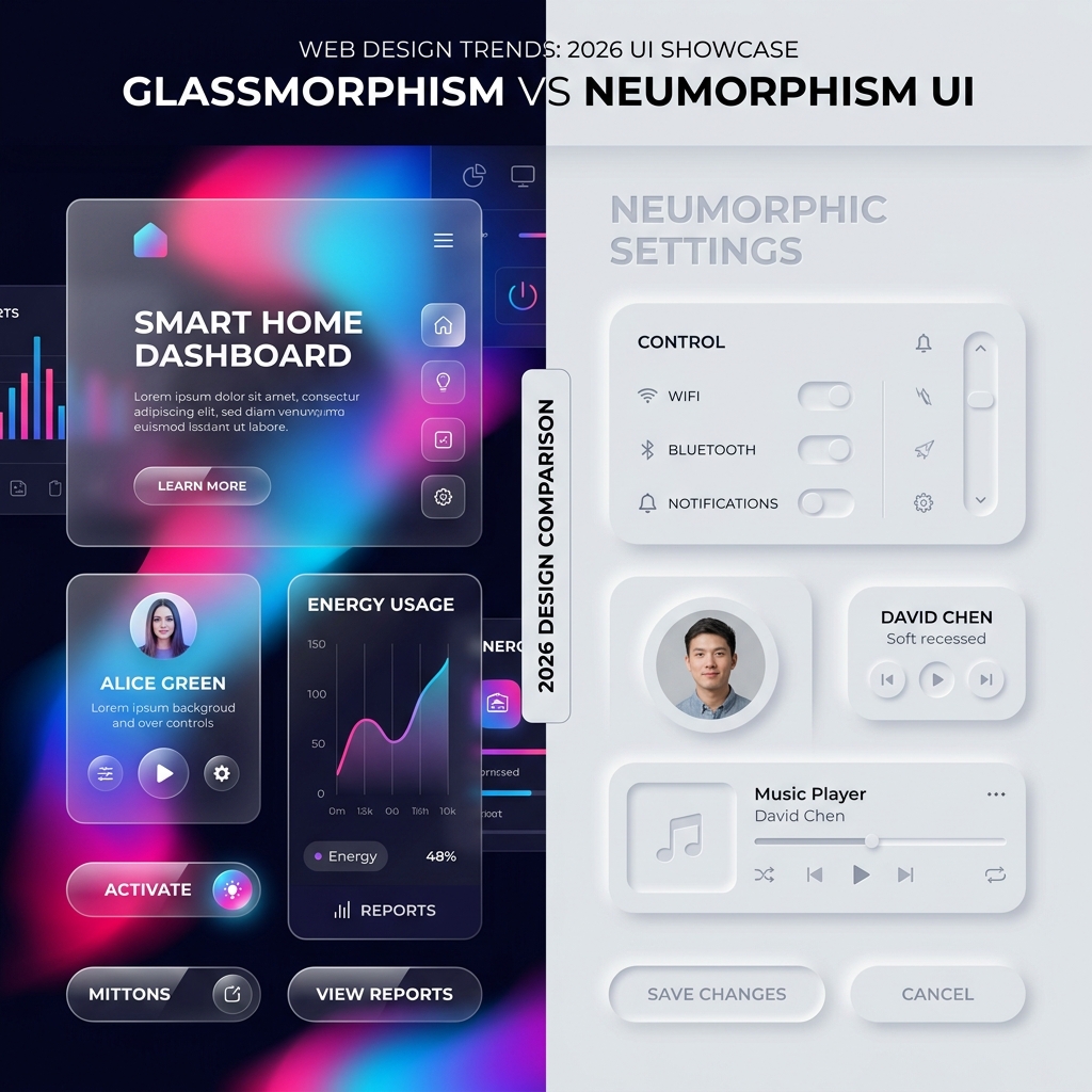 Trend Web Design 2026: Glassmorphism vs Neuromorphism